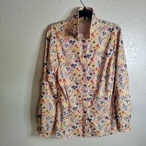 Duluth Trading Garden Print Center Long Sleeve Adjustable Button Down Shirt Sz L